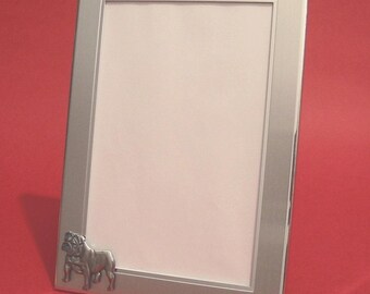 English Bulldog 6" x 4" Photo Frame Portrait Picture Frame  With Hand Cast Pewter Motif Mother Father Christmas Gift