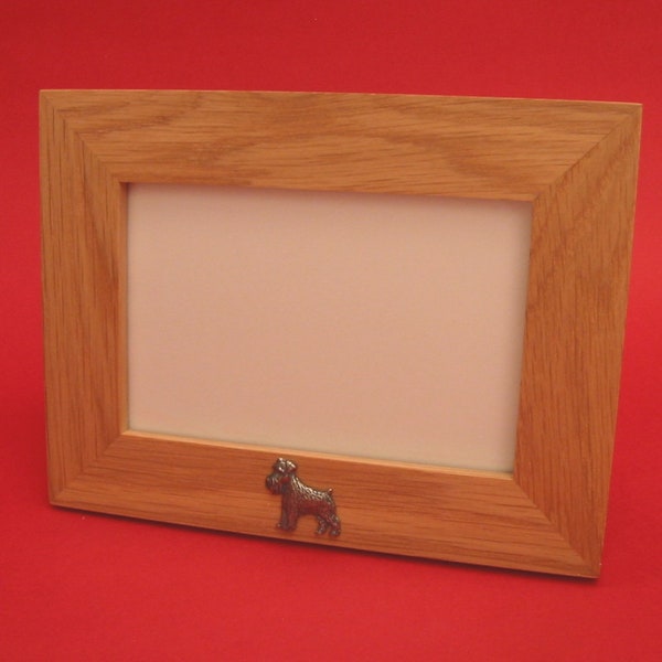 Miniature Schnauzer Landscape Real Oak Picture Frame 4" x 6" With Hand Cast Pewter Motif Mother's Day Father's Day Gift