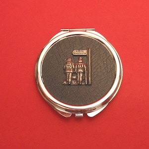 Public Footpath Pewter Motif On Round Compact Mirror with Black Faux-Leather top Rambler Hiking Walkers Gift