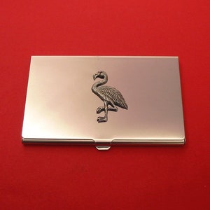 Flamingo Design Porta-cartões cromado Estojo para cartões de crédito, escritório, casa, mamãe, papai, presente de Natal