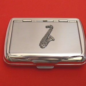 Saxophone Chrome Tobacco Tin Music Smoker's Gift Musician Gift Trinket Box