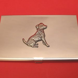Jack Russell Terrier Chromed Card Holder With Hand Cast Pewter Motif Mother Father Jack Russell Terrier Gift