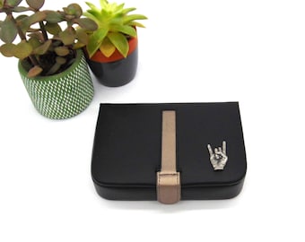 Rock On design Black Bonded Leather Cufflink Box - Tie Clip Box - Cufflink Case - Men's Jewellery Case - Gift for Him - Dad Fathers Day Gift