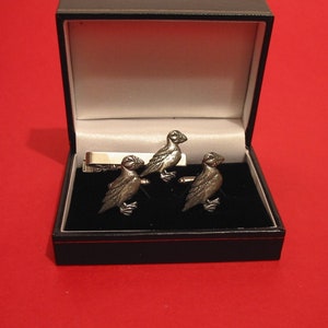 Puffin Design Cufflinks & Tie Clip Set Unique Handmade Puffin Gift Dad Husband Birthday Wedding Christmas Gift