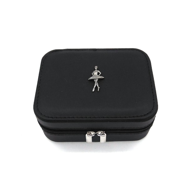 Ballerina design Black Travel Jewellery Box / Ballet Dancer Gift / Travel Accessory Jewellery Storage Case / Dance Lover Gift for Him or Her