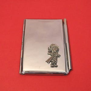 Mad Hatter Chrome Notebook - Pen Card Holder With Hand Cast Pewter Motif Alice in Wonderland English Teacher Gift Christmas Gift