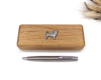 Pug design Oak Pen Box and Pen Set - Pug Gift - Dog Lover Gift - Pug Mum Dad Gift - Pug Birthday Christmas Gift - Dog Fathers Day Gift