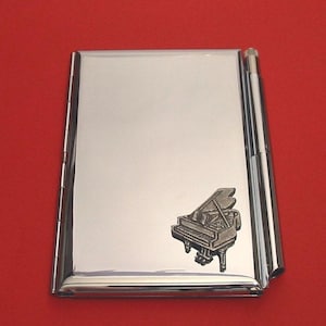 Piano design Notebook & Pen Card Holder With Hand Cast Pewter Motif, Piano Gift, Pianist Gift, Piano Teacher Musician Music Gift