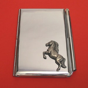 Horse Pony Chrome Notebook - Porte-carte de stylo avec la main Cast Pewter Motif Mère Père Cheval Poney Cadeau