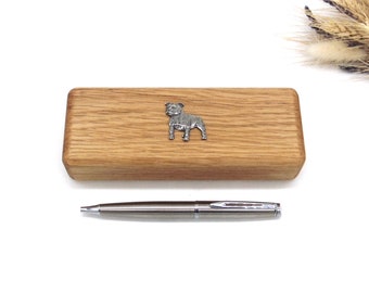 Coffret stylo en bois chêne Staffordshire Bull Terrier et ensemble de stylos - cadeau chien Staffy - cadeau papa maman chien - cadeau de Noël pour amoureux des chiens - cadeau fête des pères