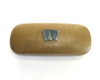 Piano Accordion on Tan PU Leather Glasses Case - Accordion Gift - Musician Gift - Music Teacher Gift - Music Dad Gift - Folk Music Gift