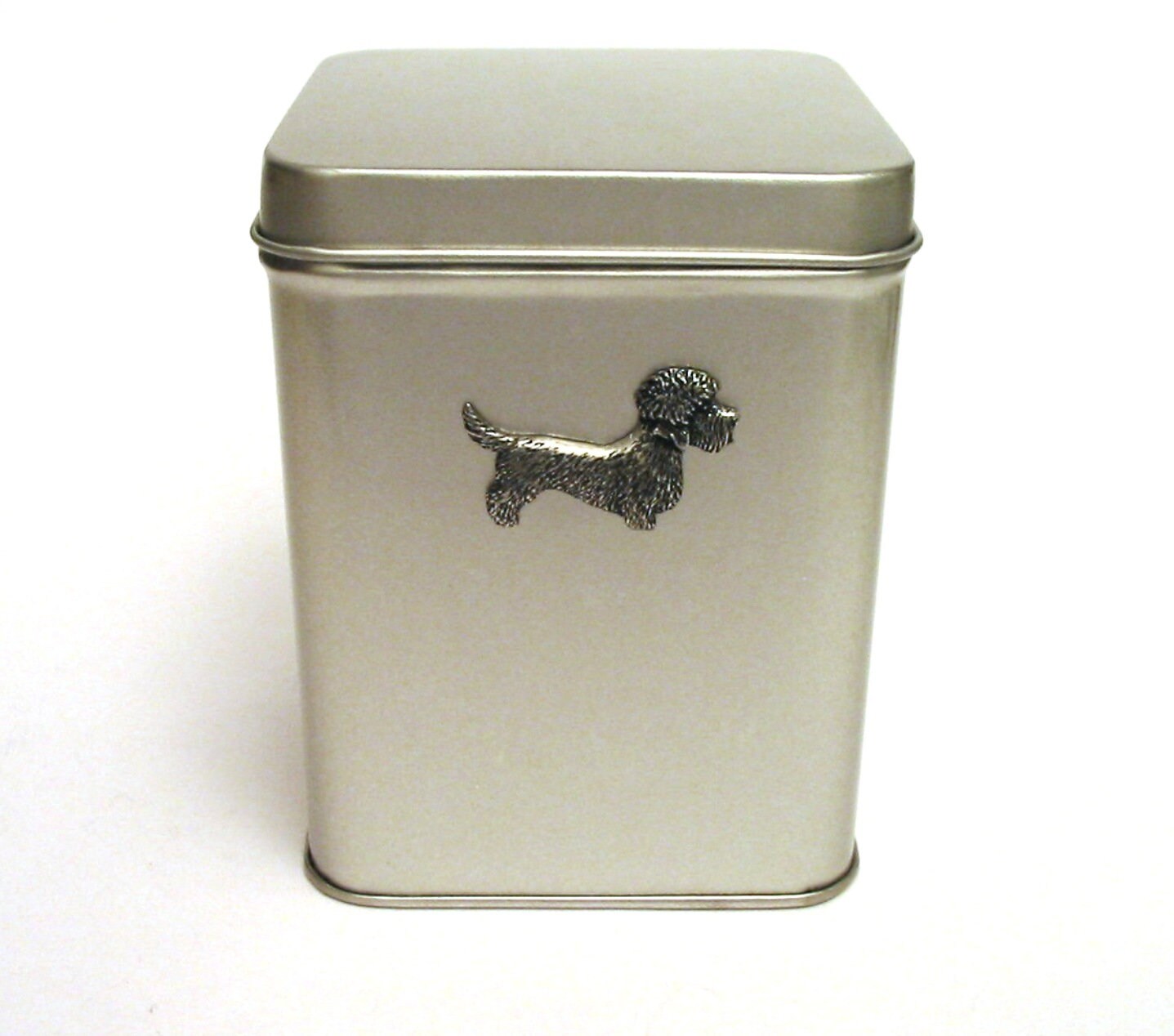 Dandie Dinmont Design Tin Tea Caddy With Pewter Motif Mother Useful Xmas Gift 