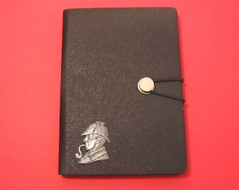Dziennik Sherlock Holmes Design A6 w kolorze czarnym - Notatnik Sherlock - Prezent dla miłośnika książek - Prezent Sherlock - Prezent świąteczny na rocznicę dla taty