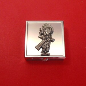 Mad Hatter Design Square Chrome Mint / Pill Box Small Trinket Box Pill Case for Medicine Vitamins - Alice in Wonderland Gift