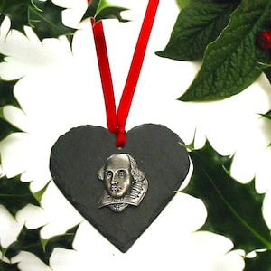 William Shakespeare Natural Slate Heart Hanging Ornament - Home Decor - Shakespeare Gift - Father&#39;s Day Gift
