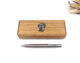 Boîte à stylos et ensemble de stylos en bois de chêne design Charles Dickens - Cadeau Charles Dickens - Cadeau de fête des pères pour écrivain - Présentoir à stylos cadeau de Noël