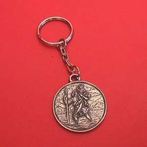 Saint Christopher Pewter Keyring - St Christopher Keychain - Fathers Day Gift - Travellers Good Luck Gift - Safe Travel Gift - Dad Gift