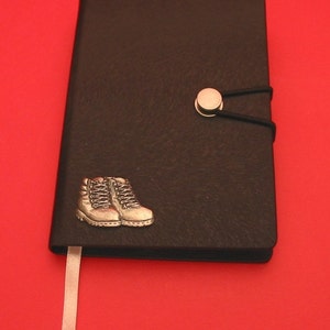 Walking Boots design A6 Black Notebook - Walking Journal - Rambler Gift - Walking Gift - Hiker Gift - Walker Gift - Mum Dad Christmas Gift