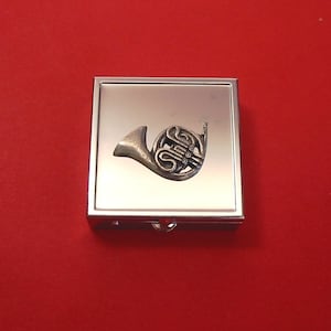 French Horn design Square Mint / Pill Box Small Trinket Box Pill Case for Medicine Vitamins, Musician Gift, Mum Dad Music Gift