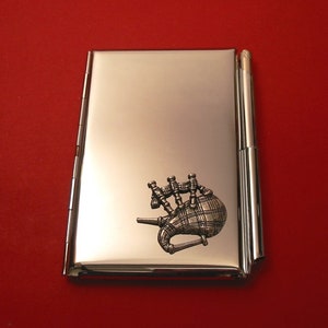 Cahier de notes et stylos chromés Cornemuse - Carnet de notes avec bloc-notes de poche - Cadeau sur le thème de l'Écosse - Cadeau de Noël pour la fête des pères