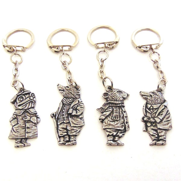 Wind in the Willows Pewter Keyring Set - Four Keychains - Wind in the Willows Gift - Dad Christmas Gift - Mr Badger, Mr Toad, Ratty & Mole
