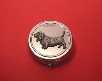 Basset Hound Pewter Motif on Round Mint / Pill Box Mother Father Christmas Gift