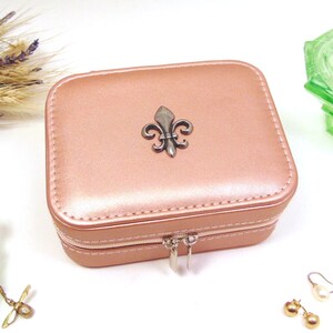 Fleur de Lis design Rose Gold Travel Jewellery Box - Travel Accessory - Jewellery Case - Bride Bridesmaid Wedding Gift - Mum Christmas Gift
