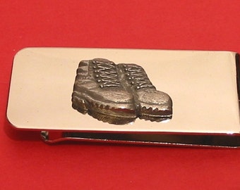 Walking Boots Chrome Plated Money Clip With Pewter Motif Climbing Hiking Walking Gift