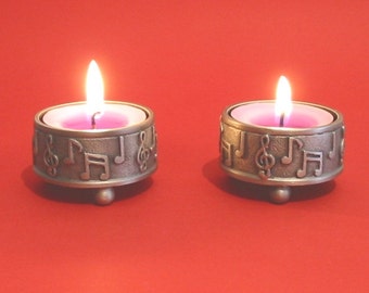 A Pair Of Music Symbols Design Pewter Tea Light Holders Music Teacher Musician Student Music Gift