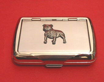 Staffordshire Bull Terrier Metal Tobacco Tin With Pewter Motif, Trinket Tin Staffie Gift Staffordshire Bull Terrier Gift, Fathers Day Gift