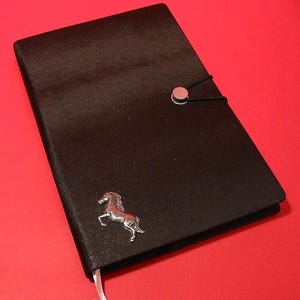 Rearing Horse Hand Cast Pewter Motif on A5 Black Journal Notebook Vet Father Mother Christmas Gift