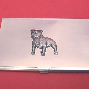 Staffordshire Bull Terrier design Card Holder With Hand Cast Pewter Motif, Staffordshire Bull Terrier Gift, Mother Father Staffie Gift