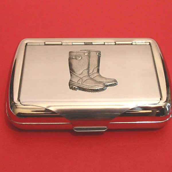 Wellington Boots (Gumboots) Chrome Tobacco Tin With Pewter Motif Father Farmer Gardening Gift