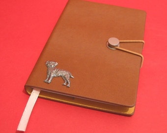 Border Terrier Hand Cast Pewter Motif on A6 Tan Note Book Father Mother Border Terrier Gift