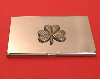 Shamrock  Card Holder With Hand Cast Pewter St Patrick's Day Irish Good Luck Christmas gift