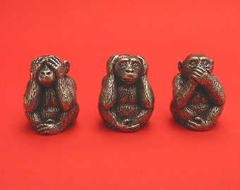 Thimble See No Evil Hear No Evil Speak No Evil Monkeys - Dés à coudre à collectionner en étain - Les trois dés à coudre de singe sage - Cadeau de Noël maman