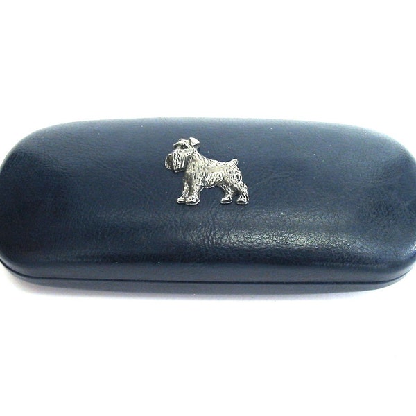 Miniature Schnauzer design Blue PU Leather Glasses Case - Schnauzer Gift - Schnauzer Mum Dad Gift - Dog Christmas Gift - Dog Lover Gift