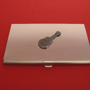 Ukulele verchromt Kartenhalter mit von Hand gegossen Zinn Motiv Orcestra Folk Band Musik-Geschenk