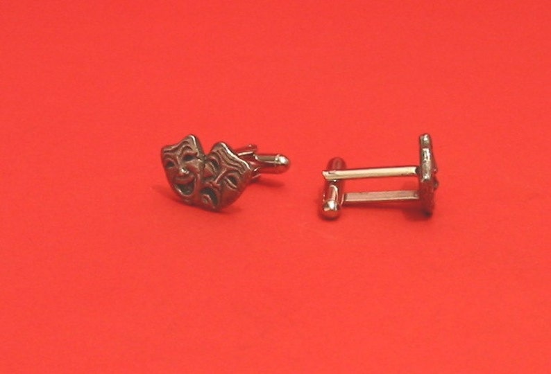 Comedy Tragedy Masks Design Pewter Cuff-links Gift Boxed Drama Theater Performing Arts Gift
