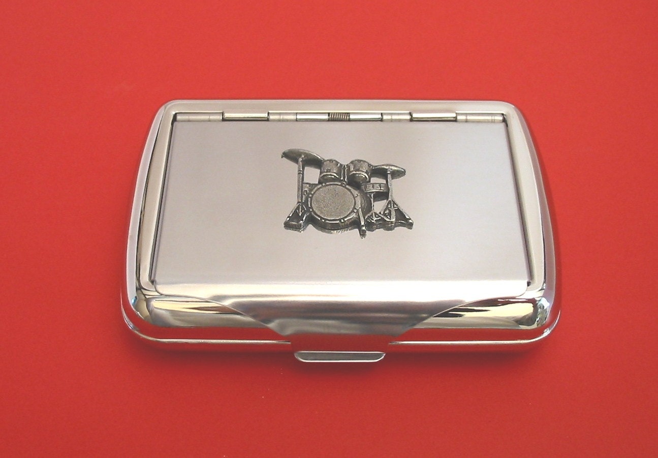 Drum Kit Chrome Tobacco Tin Music Smoker's Gift Musician Gift Trinket Box
