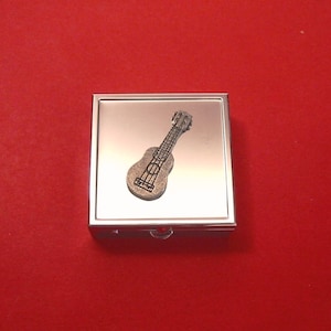 Ukulele Design Square Chrome Mint / Pill Box Small Trinket Box Pill Case for Medicine Vitamins - Ukulele Player Gifts
