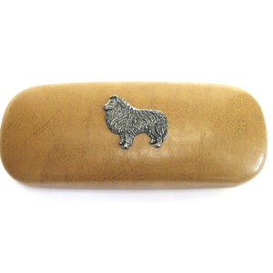 Sheltie design Tan PU Leather Glasses Case - Sheltie Gift - Shetland Sheepdog Gift - Sheltie Mum Gift - Dog Christmas Gift - Dog Dad Gift