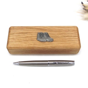 Walking Boots design Oak Wooden Pen Box & Pen Set - Fathers Day Gift - Gift for Walker Rambler Hiker - Walking Hiking Lover Gift for Mum Dad