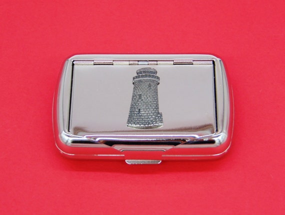 Lighthouse Design Chrome Tobacco Tin - Lighthouse Gift - Nautical Gift -  Trinket Box - Sailor Gift - Gift for Him - Husband Christmas Gift