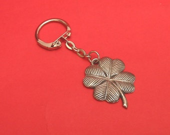 Four Leaf Clover Pewter Motif Keyring New Home New School Exams Good Luck Gift Four Leaf Charm Starting a New Job Mum Dad Christmas Gift