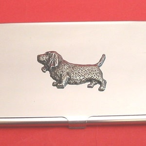 Basset Hound verchromt mit von Hand gegossen Zinn Haustier Tierarzt Vater Basset Hound Geschenk-Kartenhalter