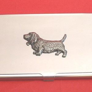 Basset Hound Chromed Card Holder With Hand Cast Pewter Pet Vet Father Basset Hound Gift image 1