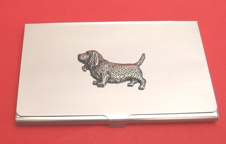 Basset Hound Chromed Card Holder With Hand Cast Pewter Pet Vet Father Basset Hound Gift image 1