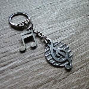 Treble Clef & Music Notes Pewter Combo Keychain Music Themed Valentine&#39;s Day Gift for Him or Her Music Student Teacher Gift