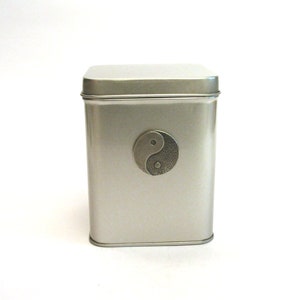 Yin and Yang Design Tin Tea Caddy With Pewter Motif Mum Dad Home Kitchen Unique Peace Wellbeing Christmas Gift